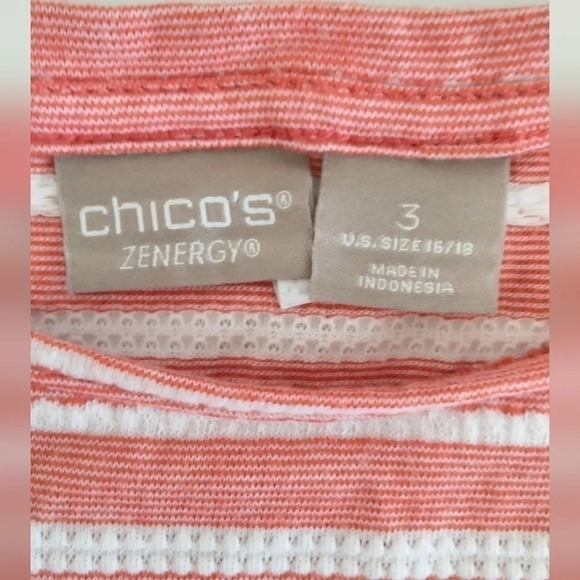 Zenergy by ChicosWomens Sz 3(in us 16 XL)Red-Orange Stripe 3/4 Sleeve Tunic Top - Picture 3 of 9